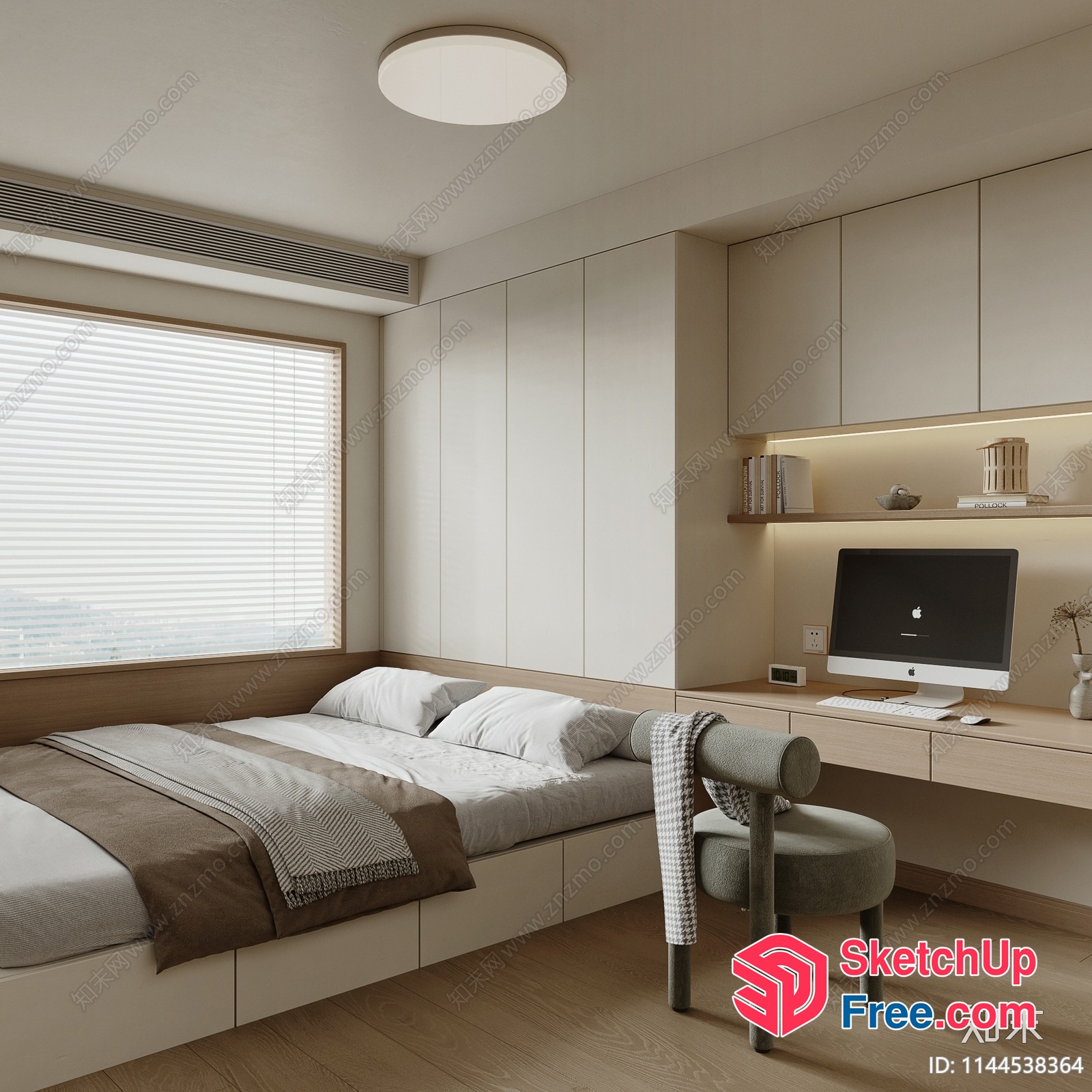 Modern Minimalist Bedroom With Neutral Tones 3D SketchUp File