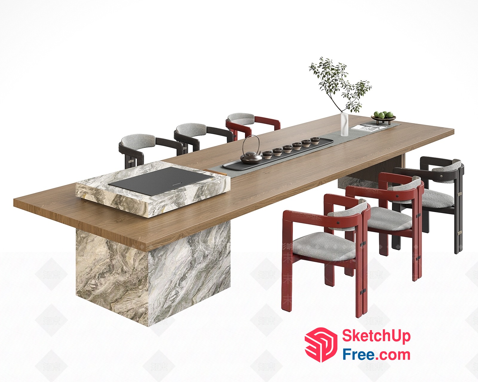 Elegant Modern Dining Room With Sleek Marble Tabletop 3D SketchUp File