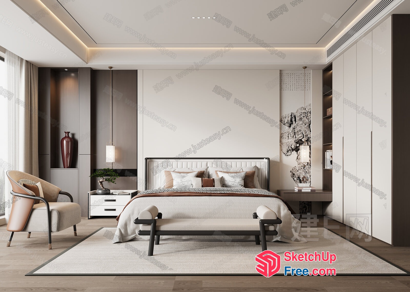 Modern Minimalist Bedroom With Sleek Furniture And Neutral Colors 3D SketchUp File