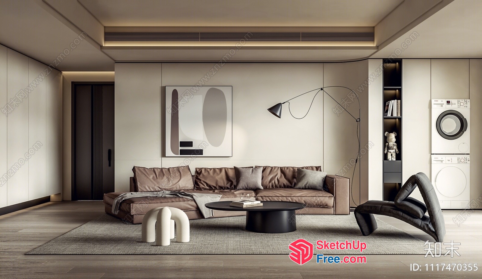 Modern Minimalist Living Room With Neutral Color Palette 3D SketchUp File