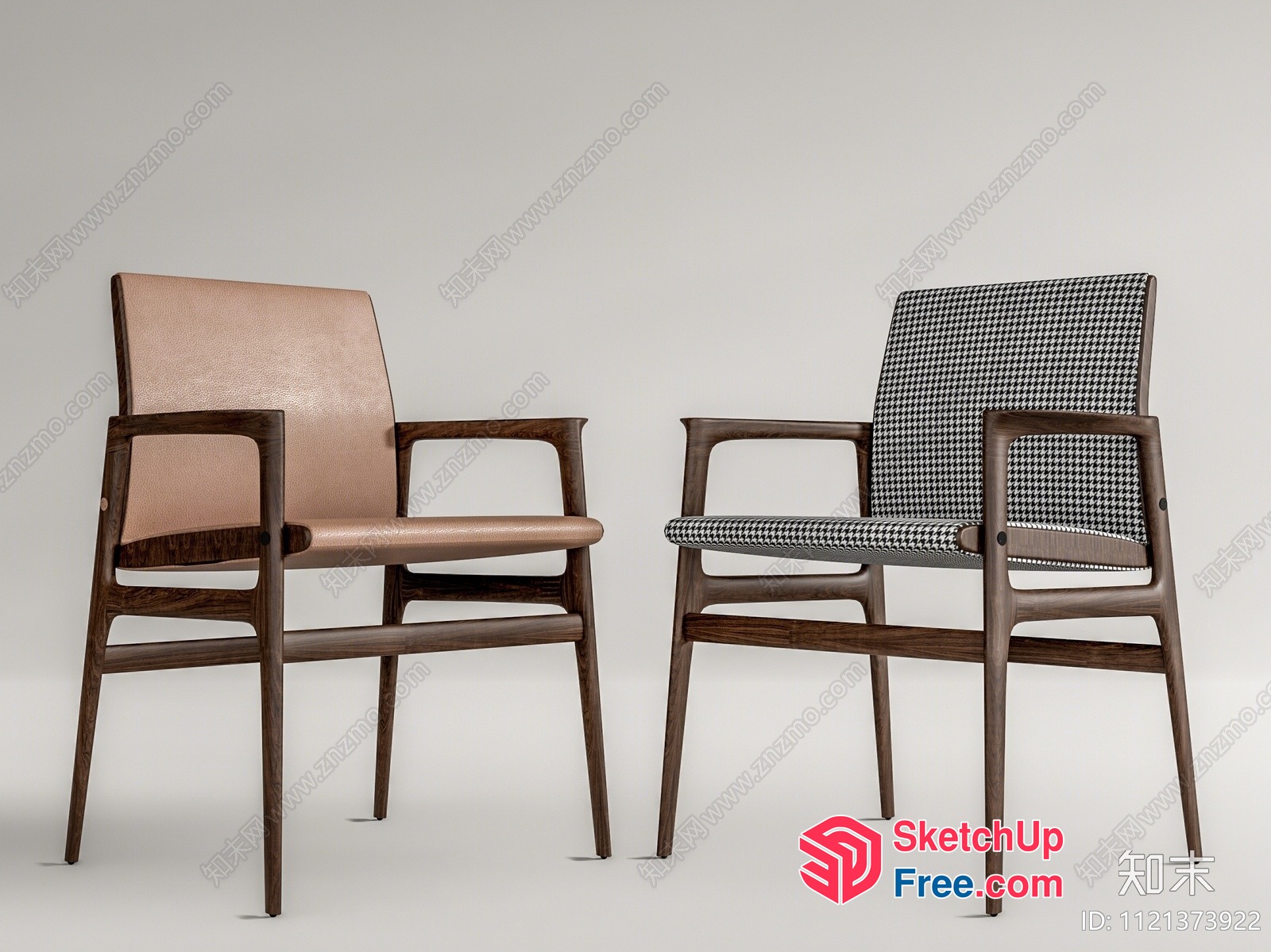 Modern Wooden Chairs With Leather And Houndstooth Patterns 3D SketchUp File