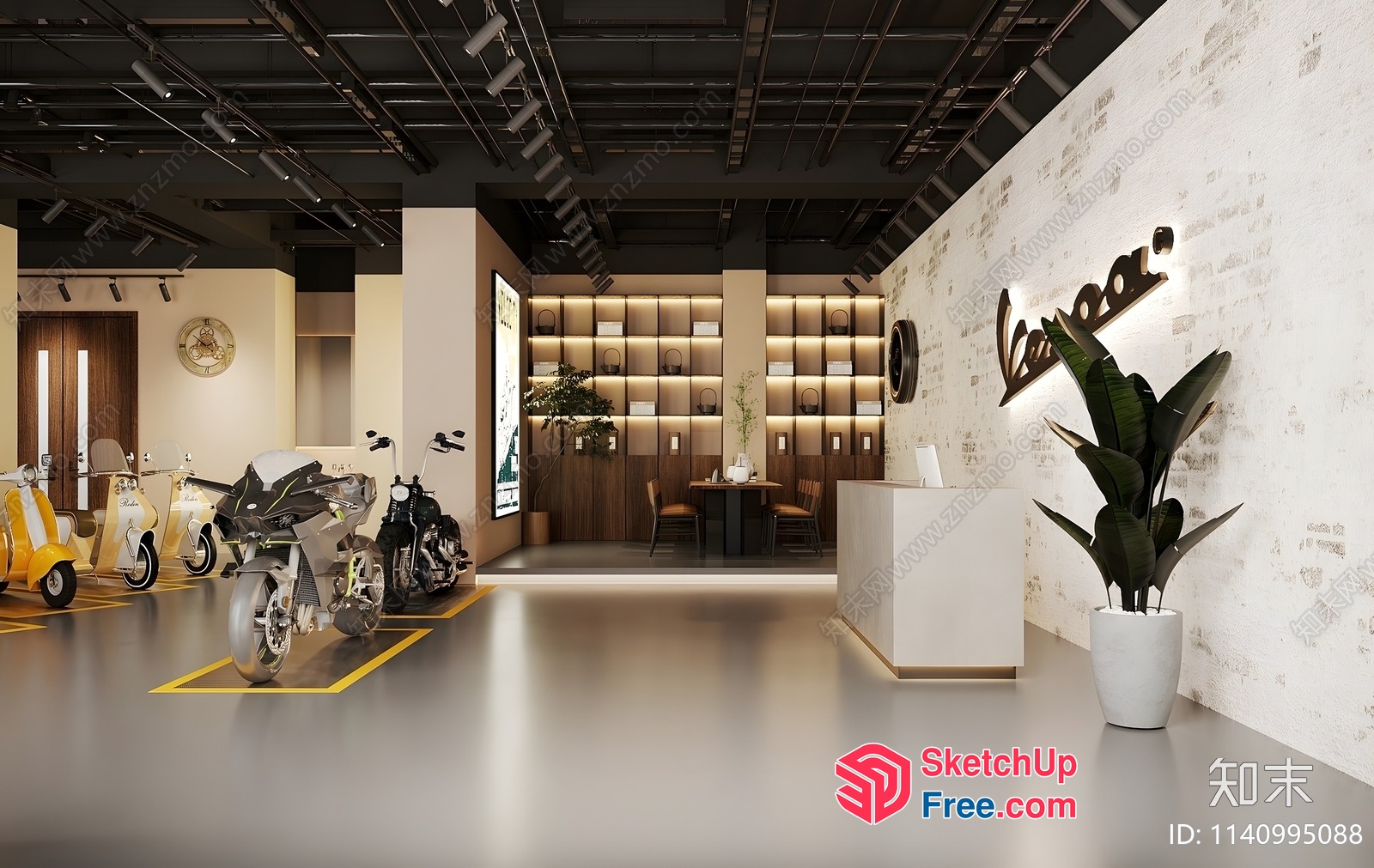 Modern Commercial Space With Sleek Motorcycles And Elegant Decor 3D SketchUp File
