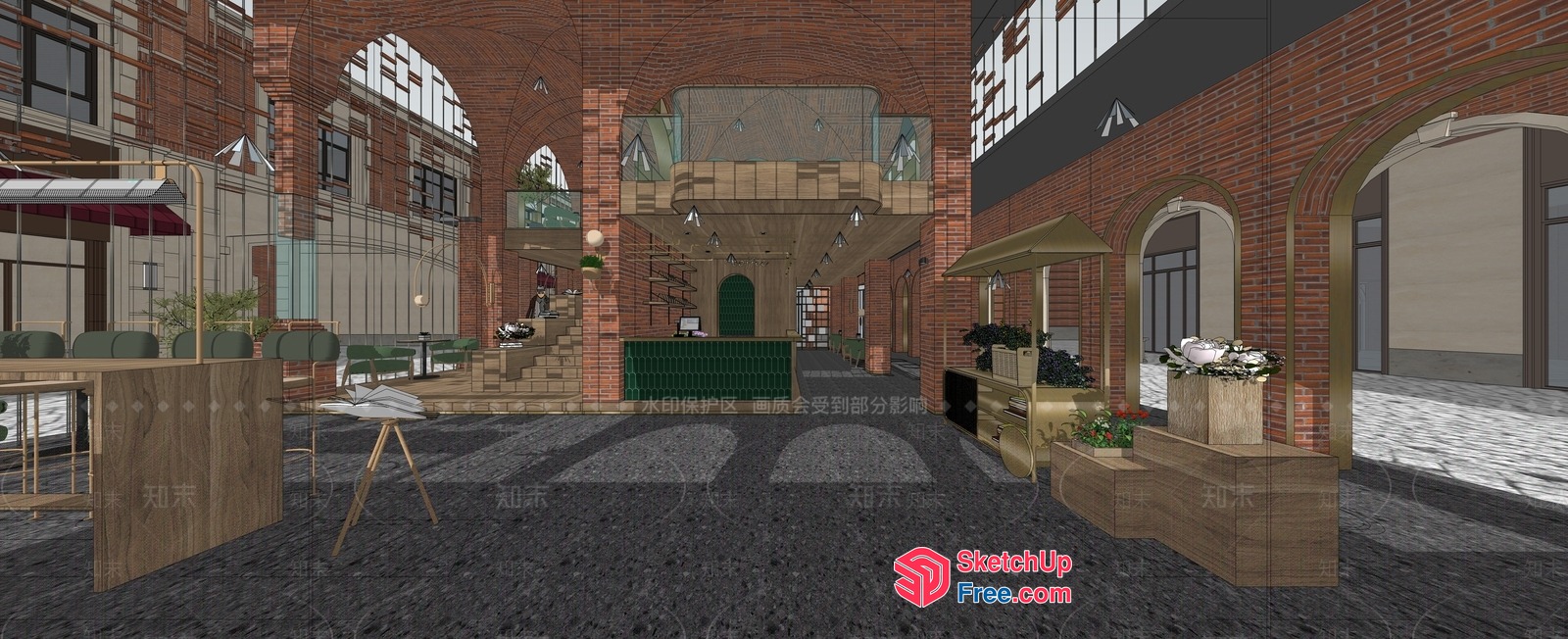 Brick-Architectured Commercial Street 3D SketchUp File