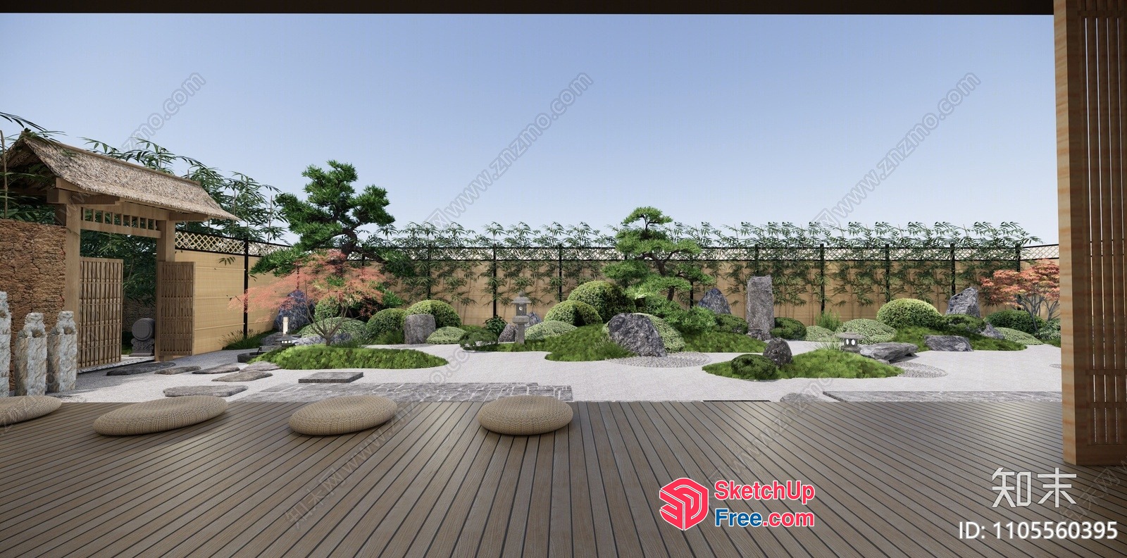 Japanese Style Pavilion With Garden Decor 3D SketchUp File