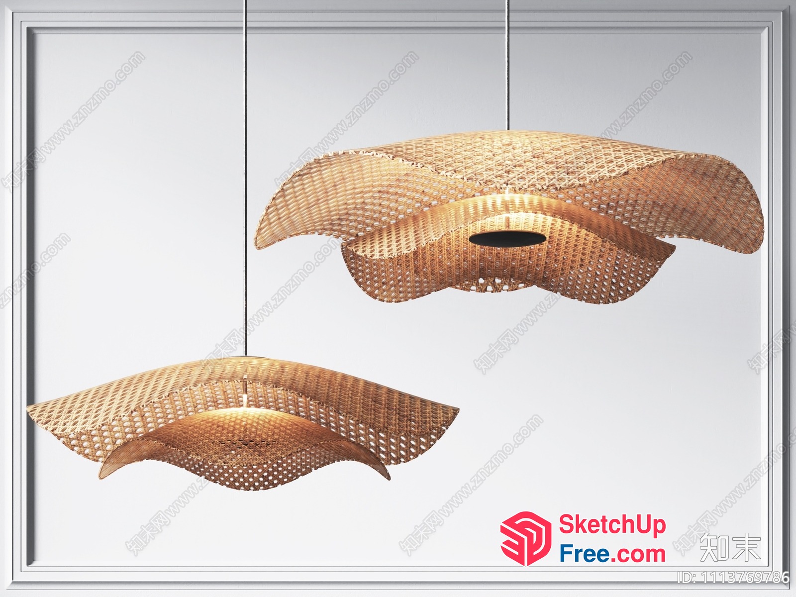 Unique Woven Rattan Ceiling Light Fixture 3D SketchUp File
