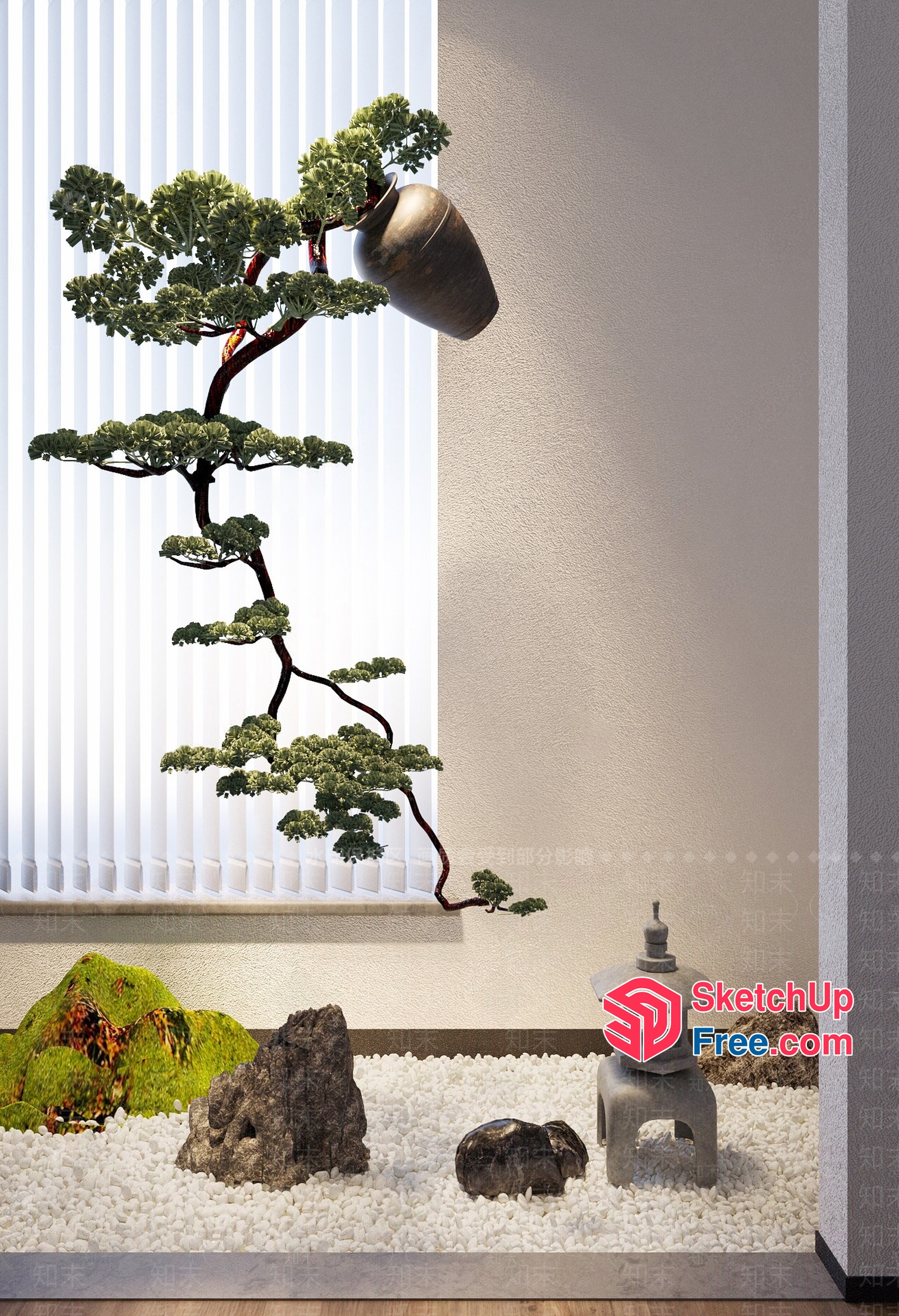 Japanese Style Garden With Tree And Stones 3D SketchUp File