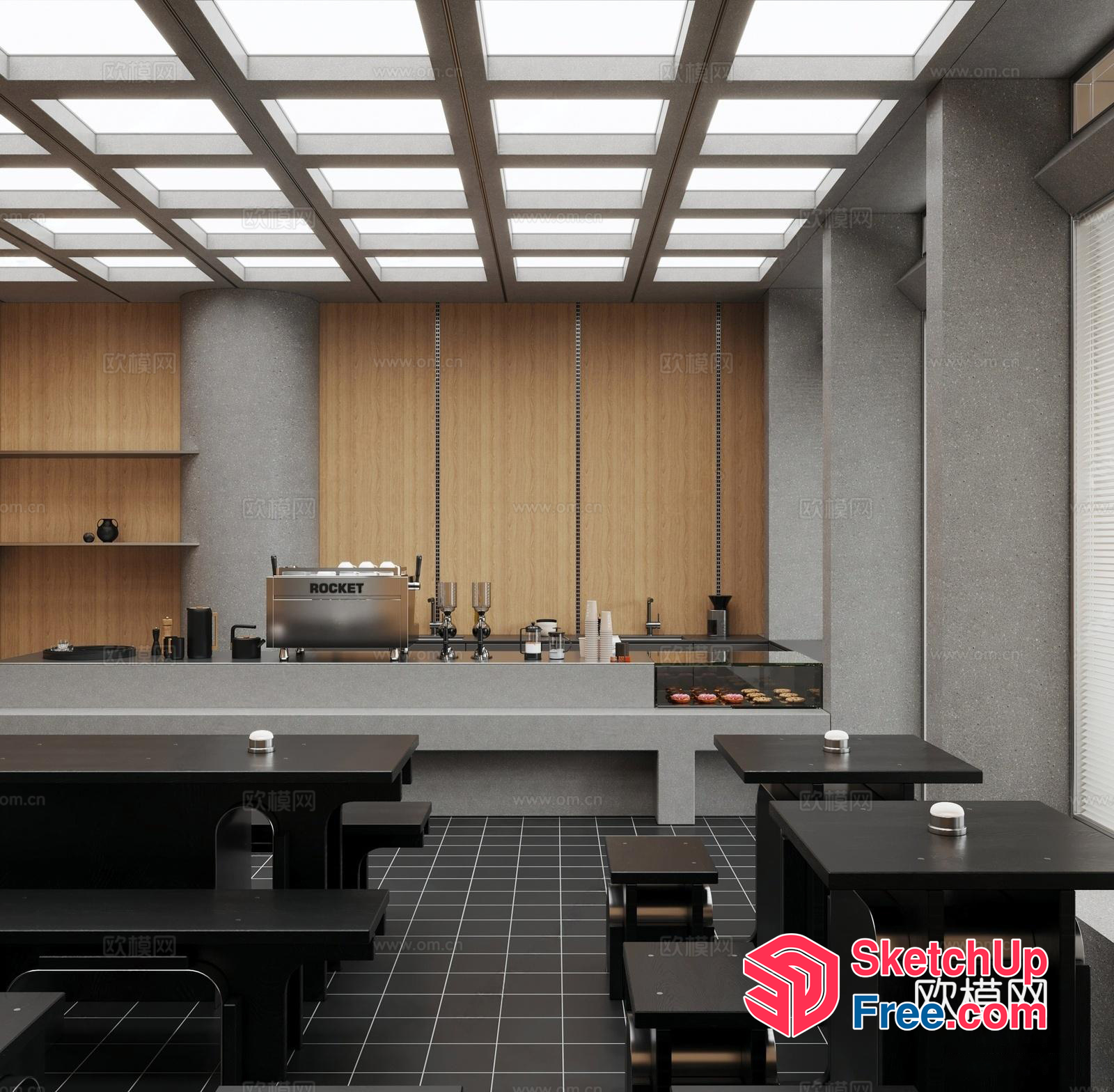 Modern Minimalist Coffee Shop Interior 3D SketchUp File