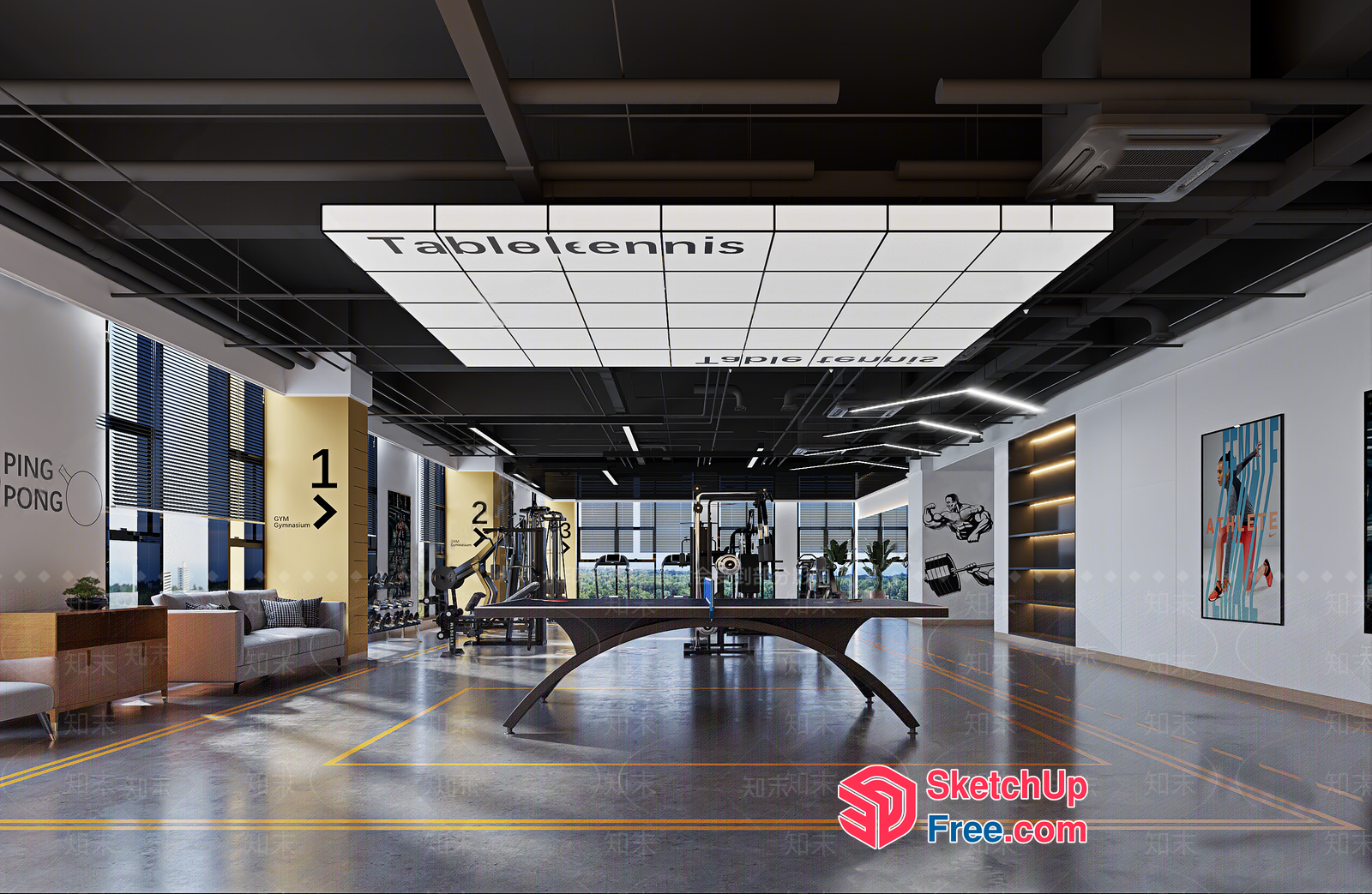 Modern Sports Complex With Table Tennis And Gym Facilities 3D SketchUp File
