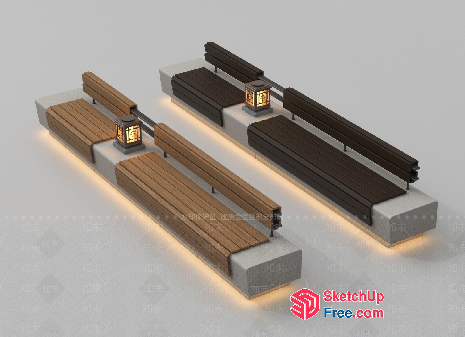 Modern Wooden And Stone Bench Design 3D SketchUp File