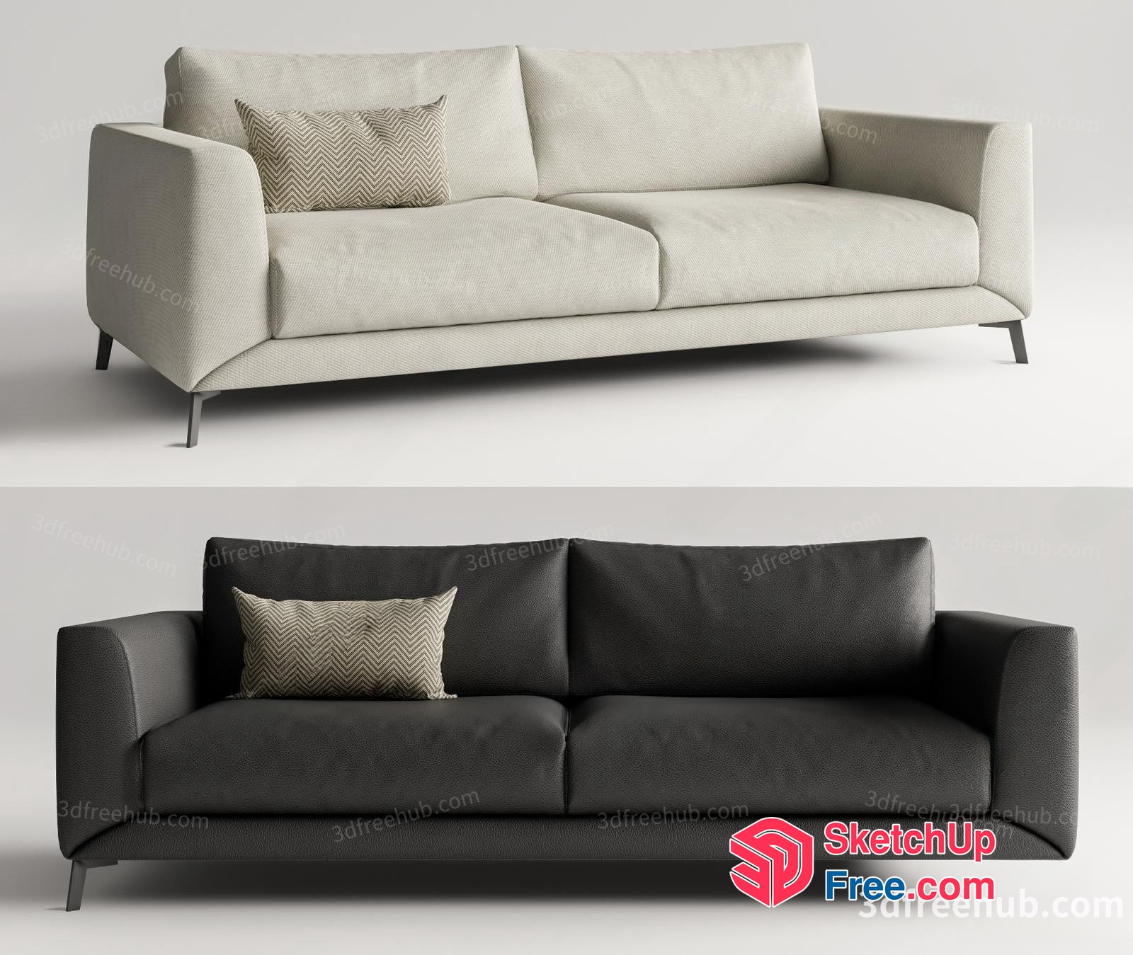 Modern Sofa Designs With Pillows And Metal Legs 3D SketchUp File