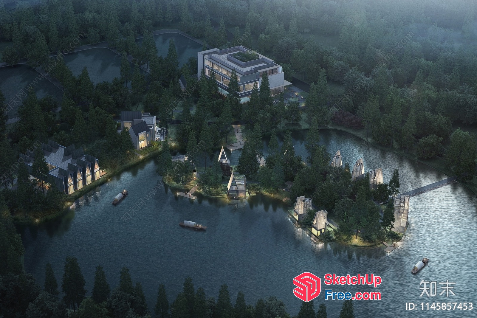 Modern Villa On A Lake Island 3D SketchUp File