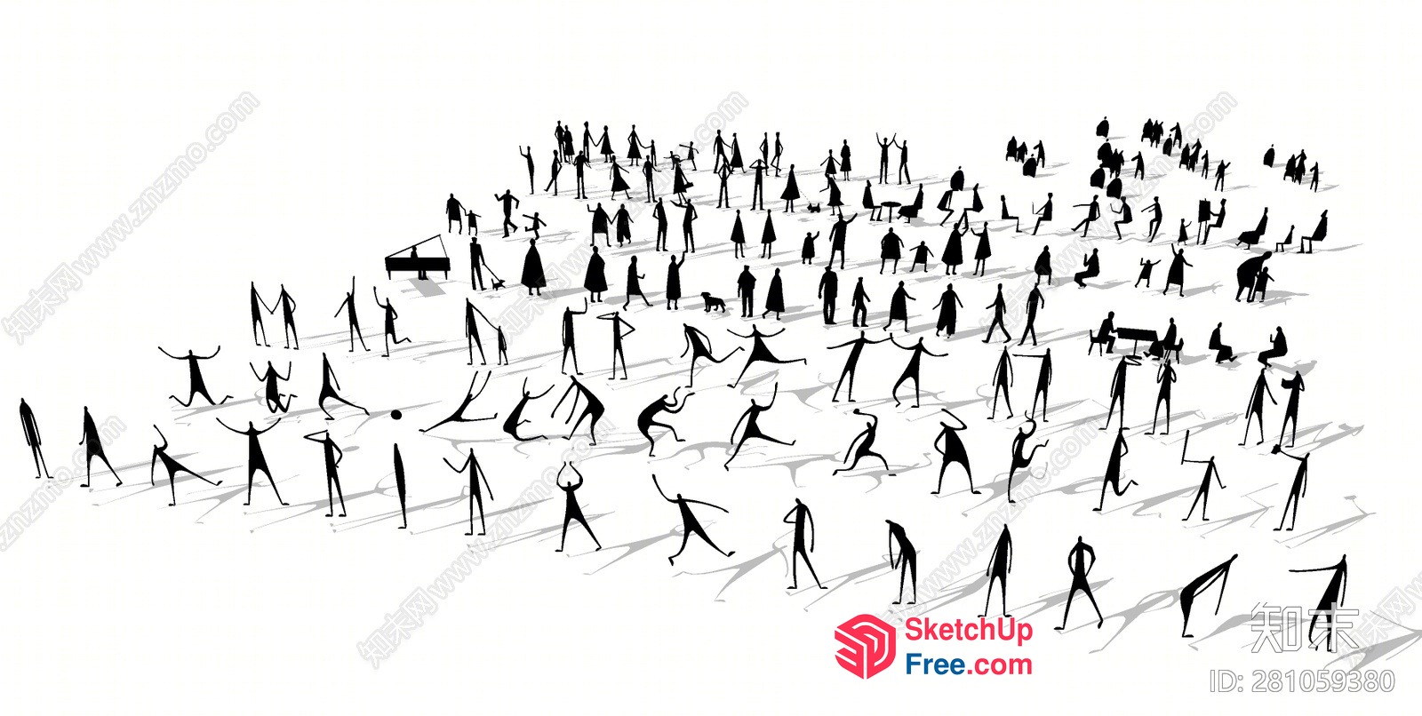 A Crowd Of People Walking In A Line 3D SketchUp File