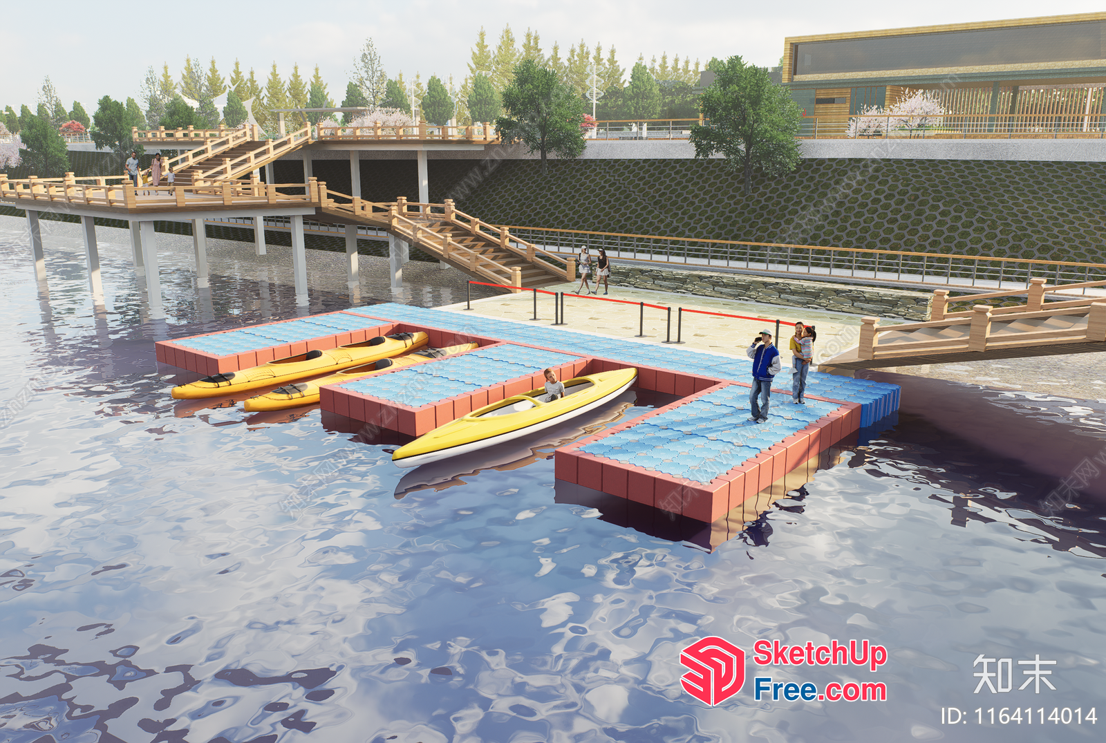 Floating Dock With Kayaks And Stairs 3D SketchUp File
