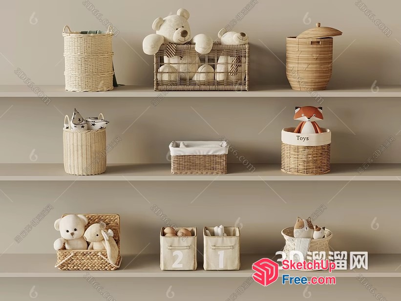 Toy Storage Shelves With Decorative Baskets And Toys 3D SketchUp File