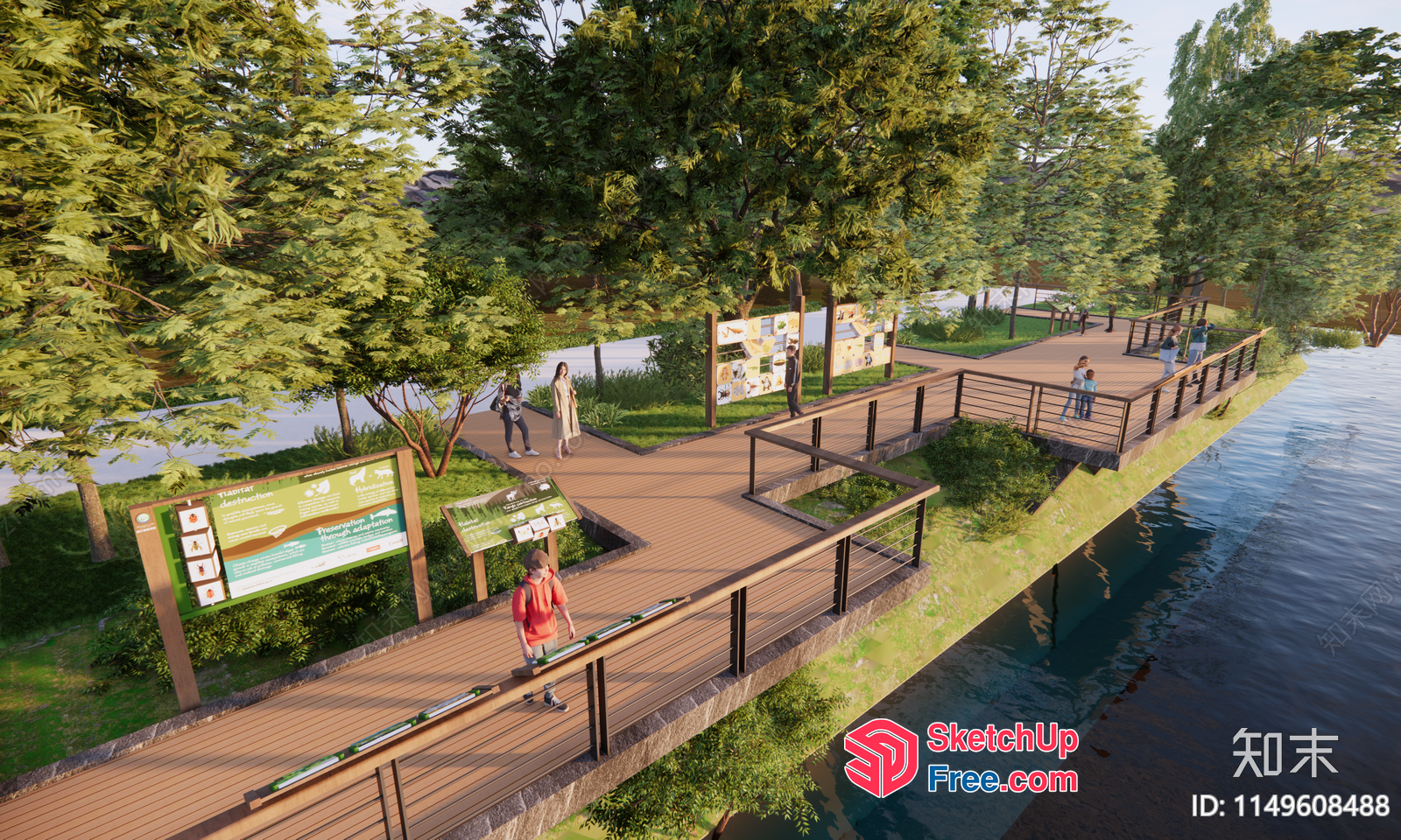 Serene Riverbank Walkway 3D SketchUp File