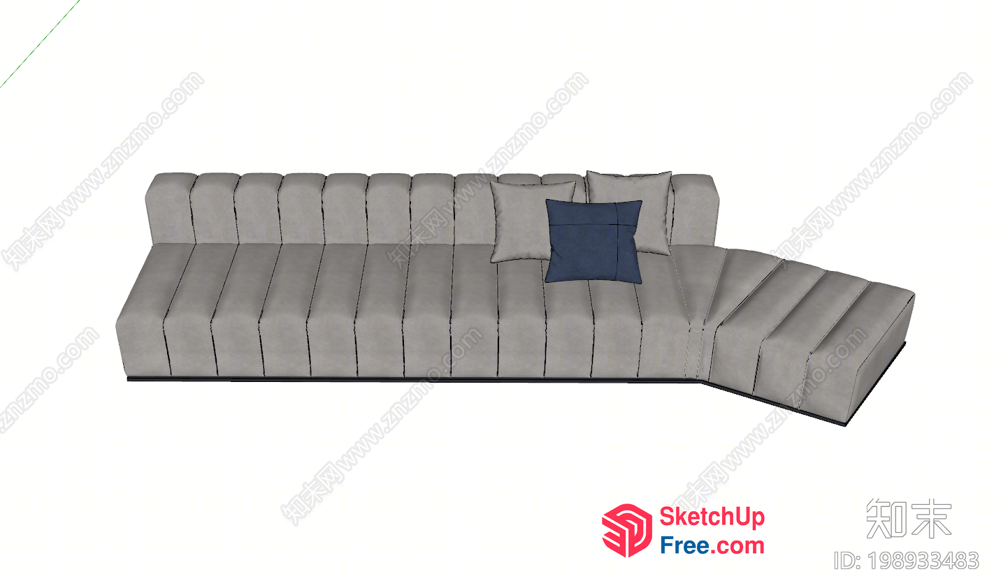 Modern L-Shaped Sofa With Gray Upholstery And Pillows 3D SketchUp File