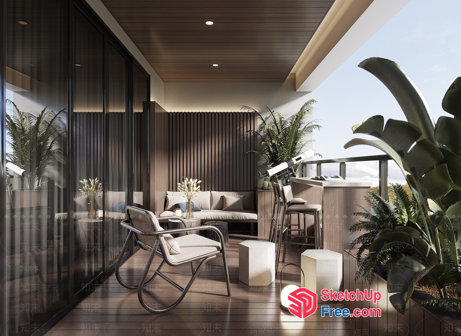 Elegant Outdoor Seating Area With Modern Furniture And Plants 3D SketchUp File