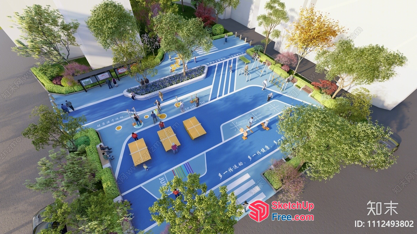 3D Rendering Of A Vibrant Blue Outdoor Space With Yellow Accents 3D SketchUp File