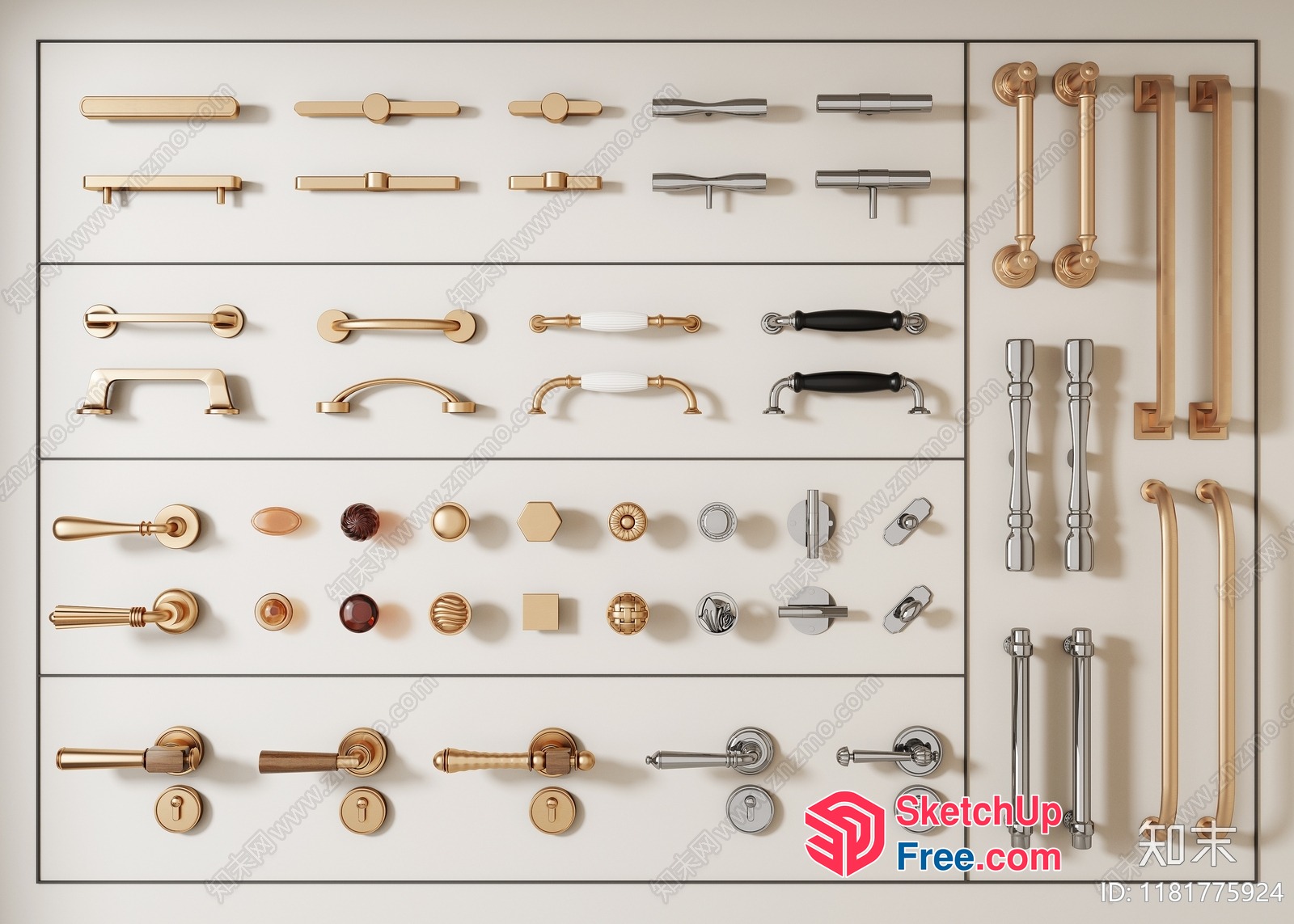 Various Metallic Door Handles 3D SketchUp File