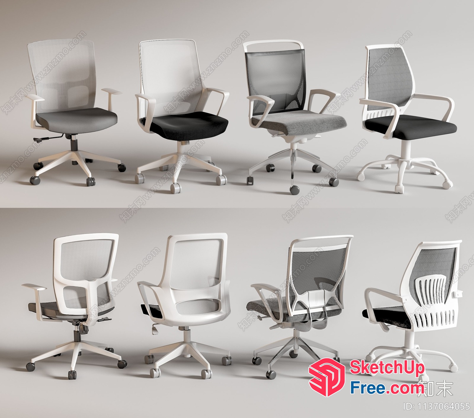 Modern Office Chairs With Mesh Backs And Wheels 3D SketchUp File
