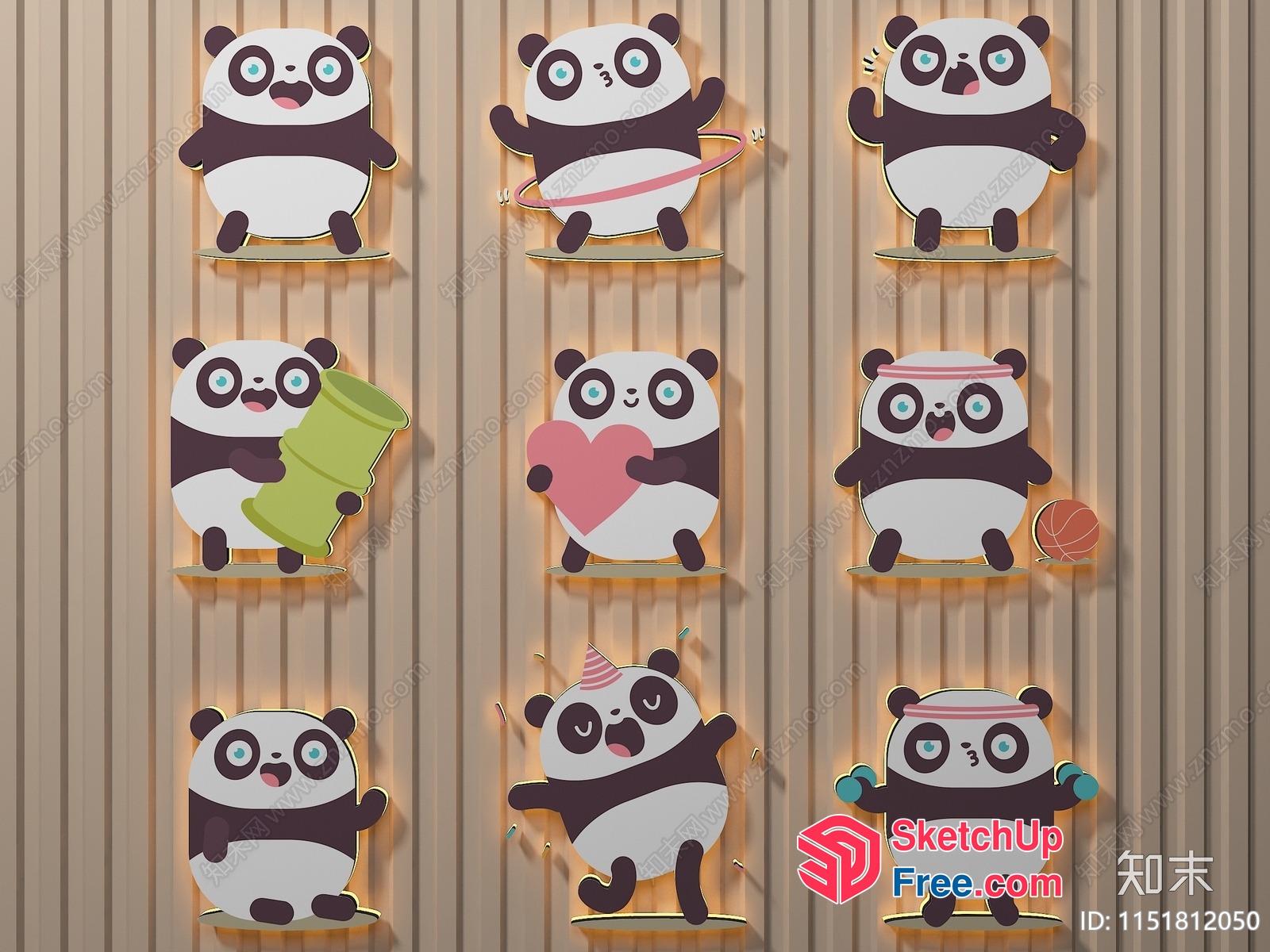 Cute Cartoon Pandas In Various Poses 3D SketchUp File