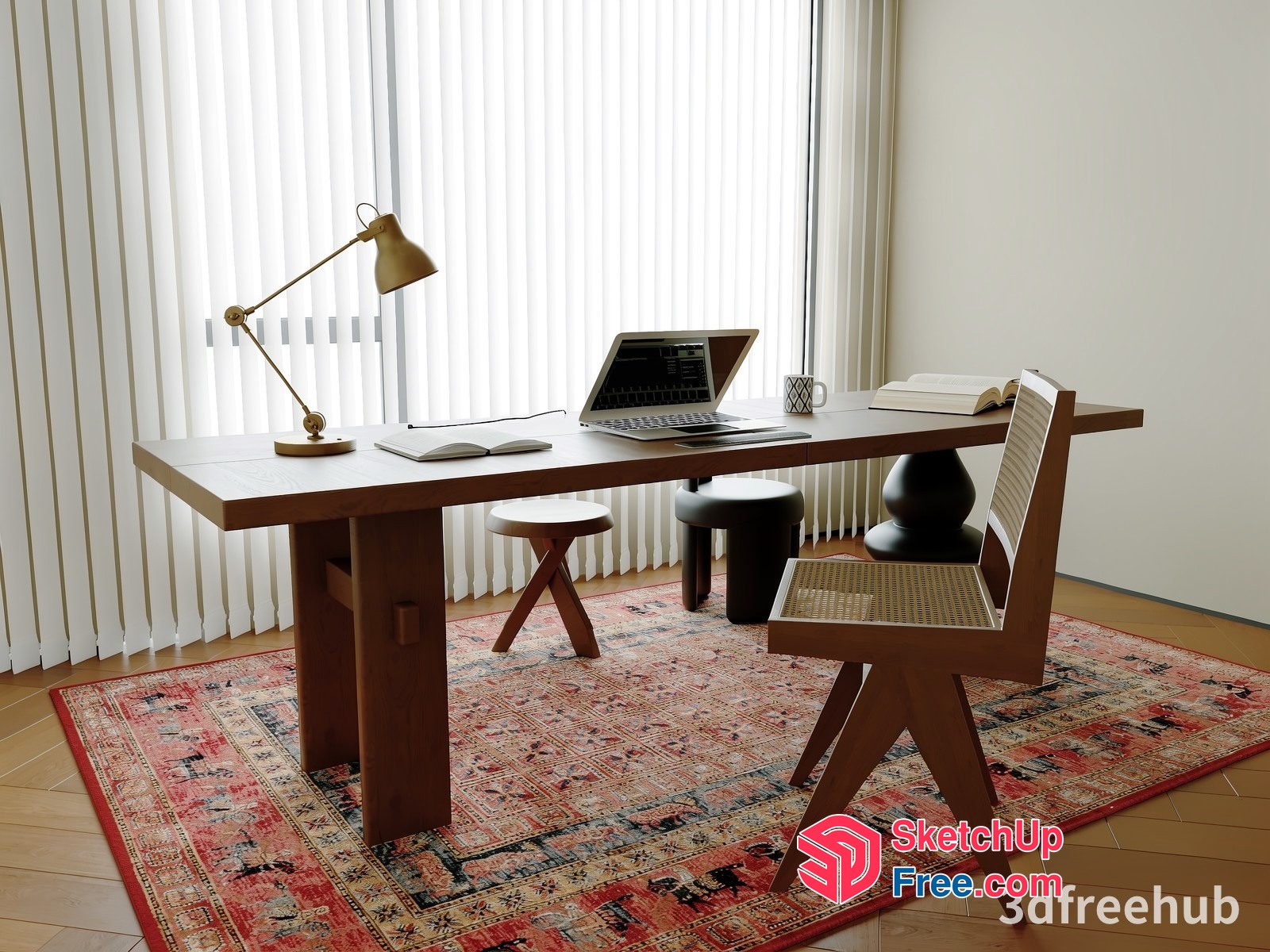 Modern Office Workspace With Natural Light 3D SketchUp File