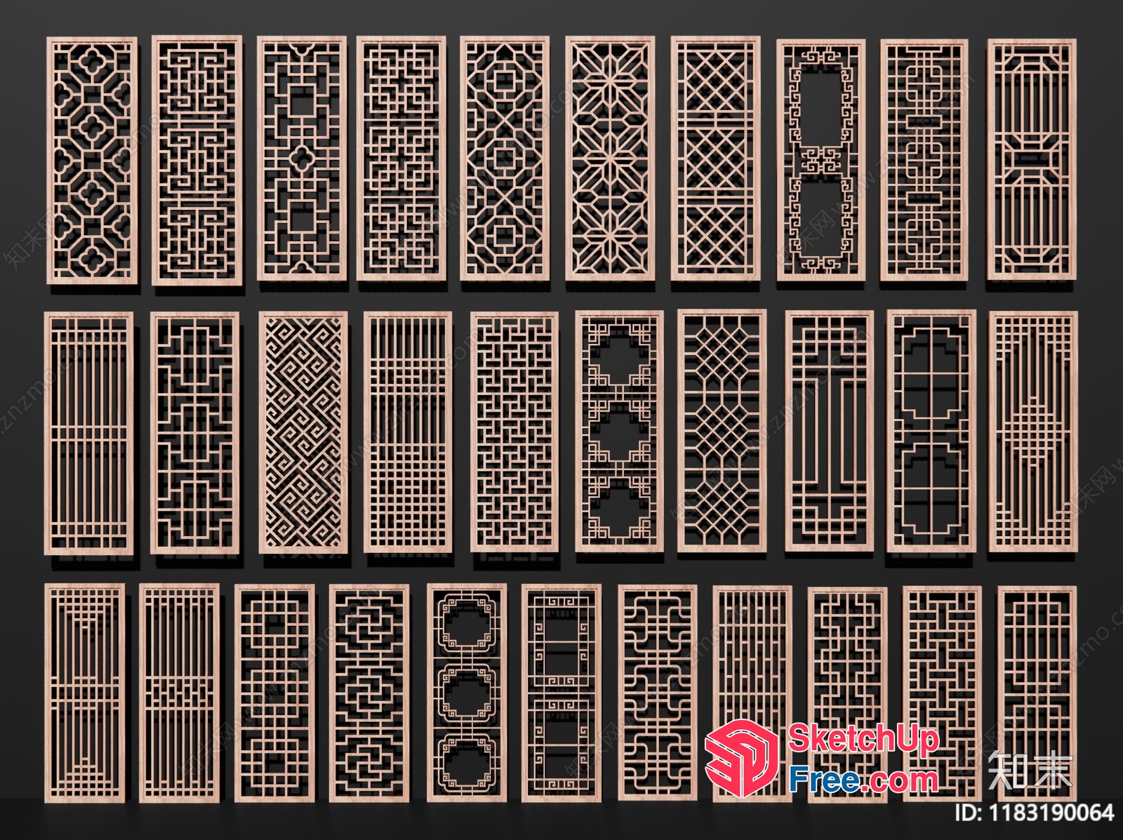 Intricate Geometric Patterned Rectangular Panels 3D SketchUp File