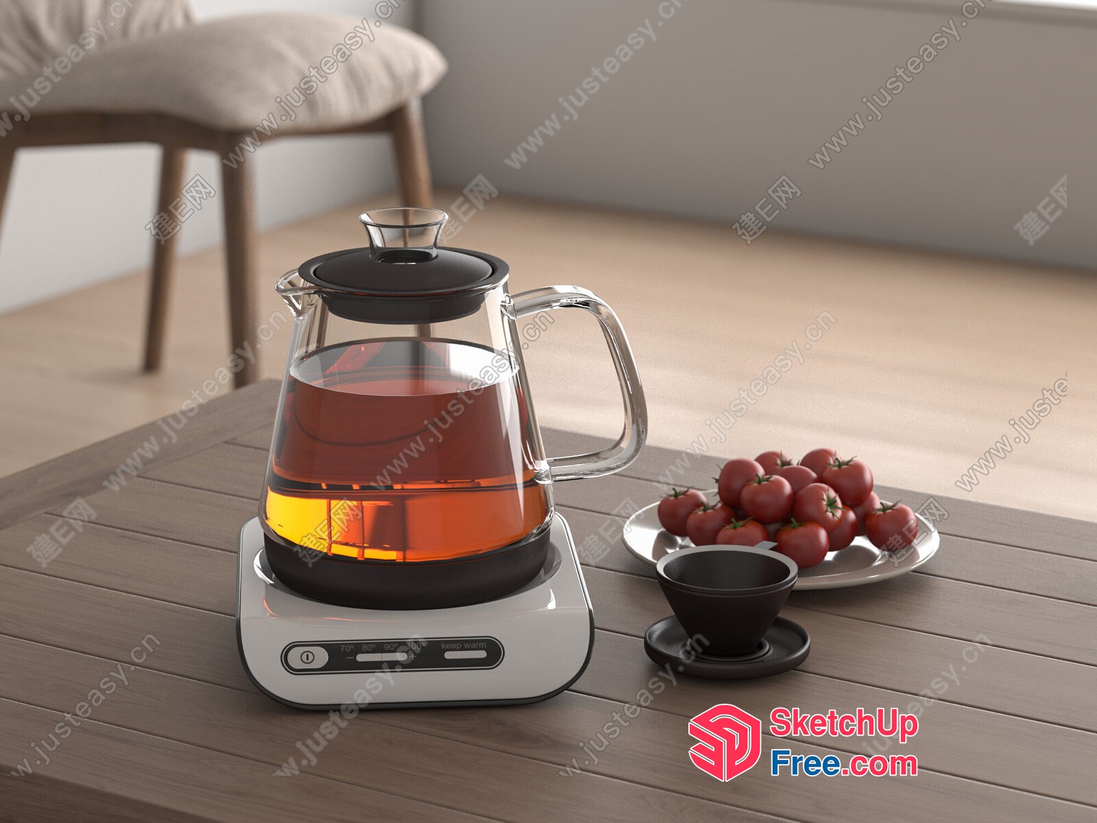 Glass Teapot On Electric Warmer 3D SketchUp File