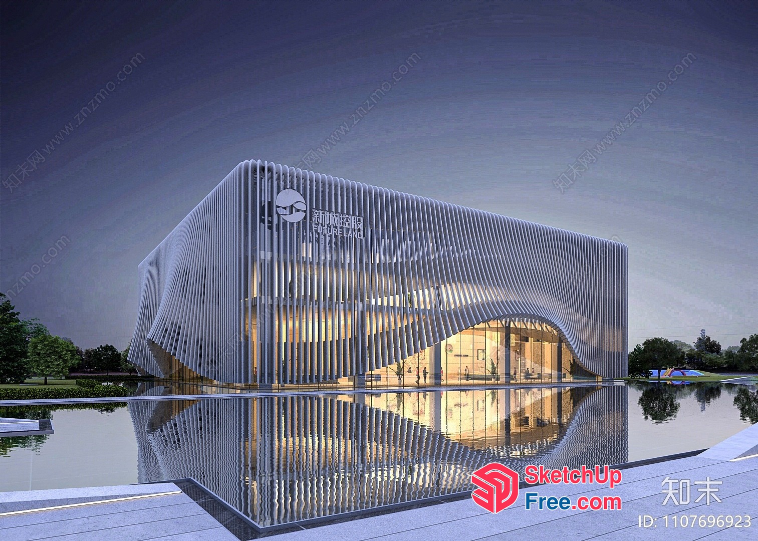 Futuristic Glass And Steel Building With Modern Architecture 3D SketchUp File