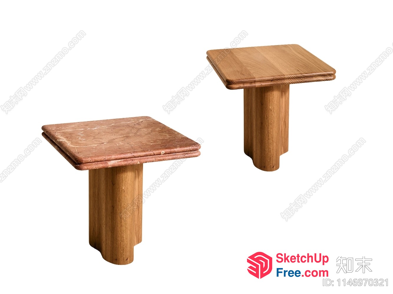 Two Wooden Tables With Marble Tops 3D SketchUp File