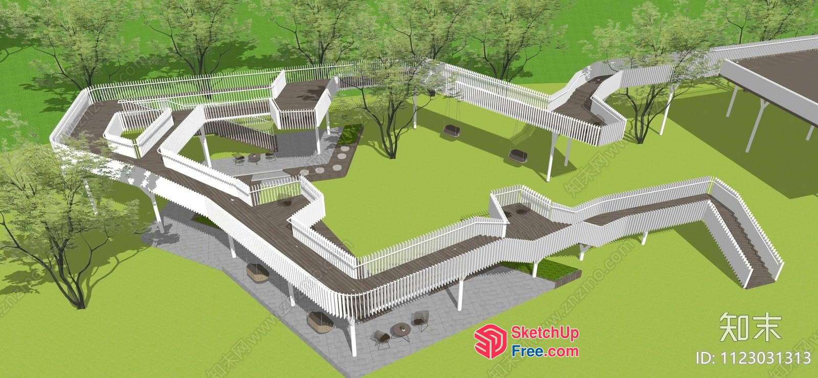 Aerial View Of Modern Staircase And Railing Design 3D SketchUp File