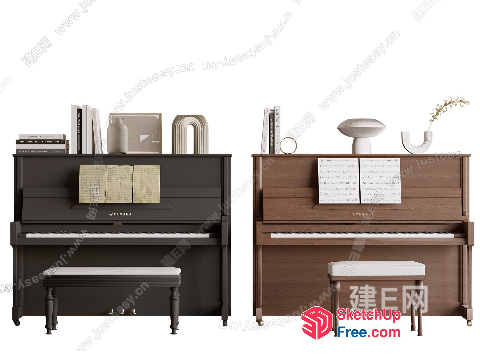 Modern Piano Display With Bookshelf And Decor 3D SketchUp File