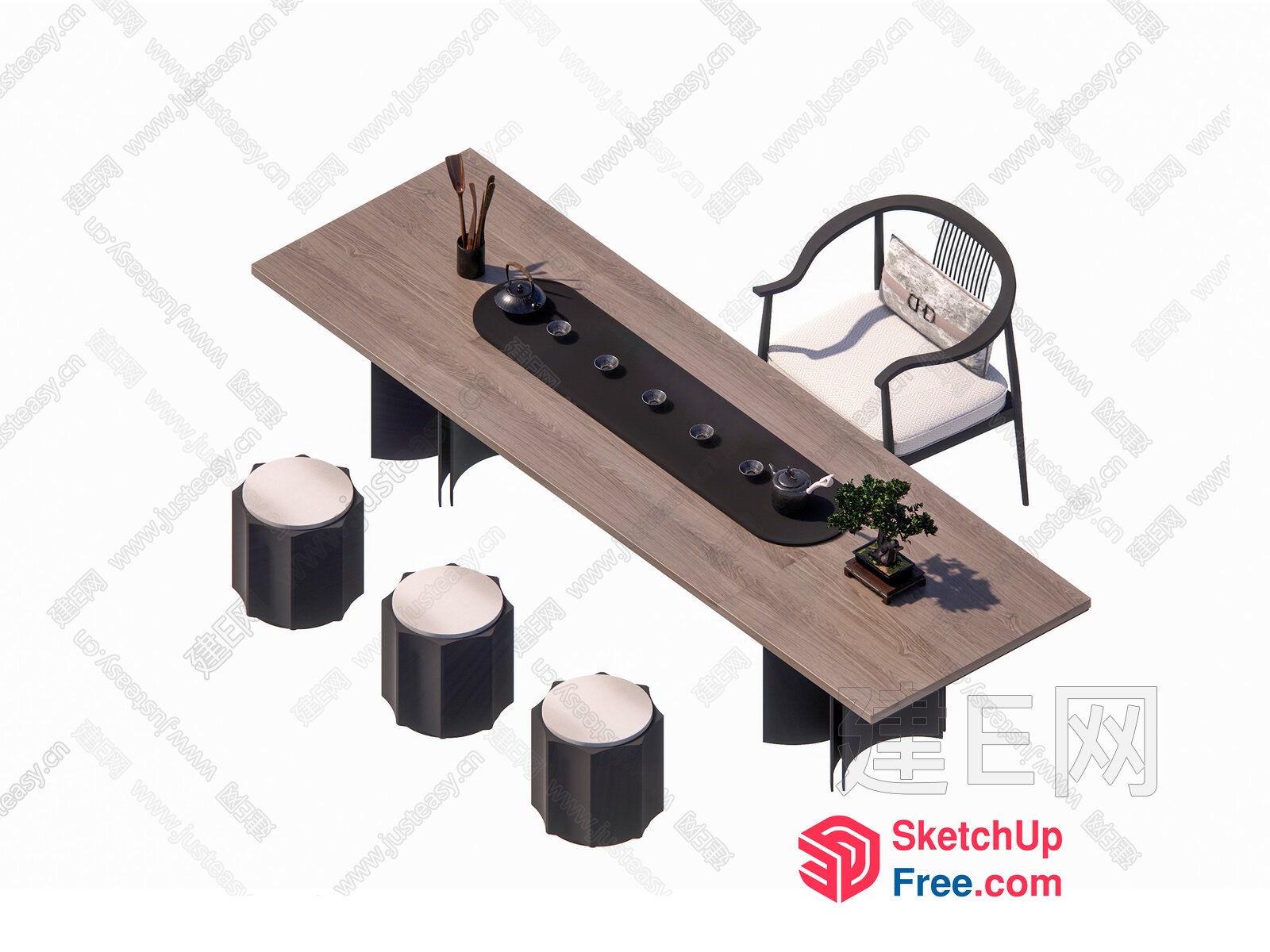 Asian-Style Tea Table And Chairs 3D SketchUp File