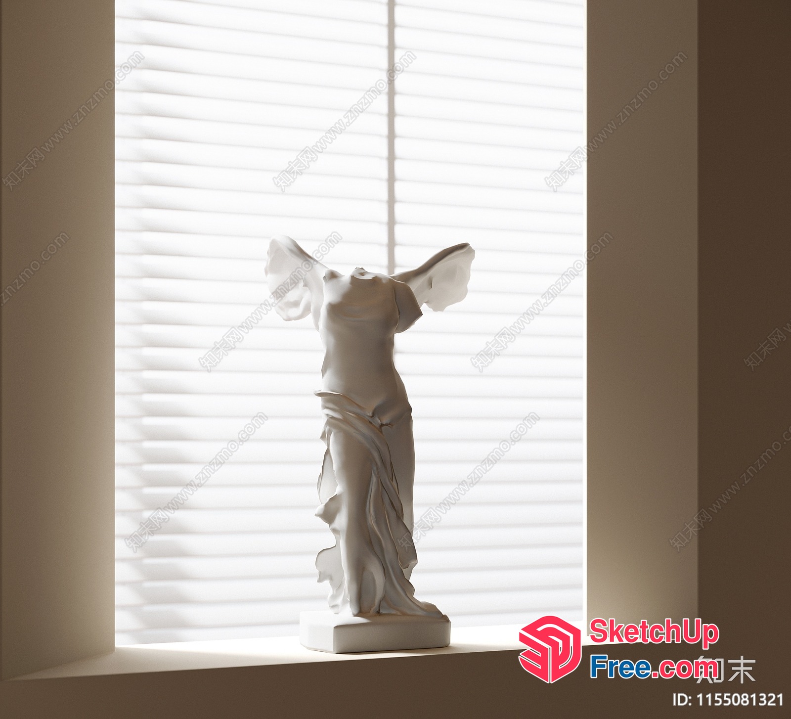 White Marble Statue Of Victory By Nicolas Coustou In Front Of Window 3D SketchUp File