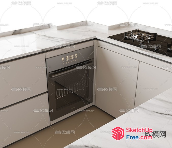 Modern Kitchen With Sleek Appliances And White Marble Countertops 3D SketchUp File
