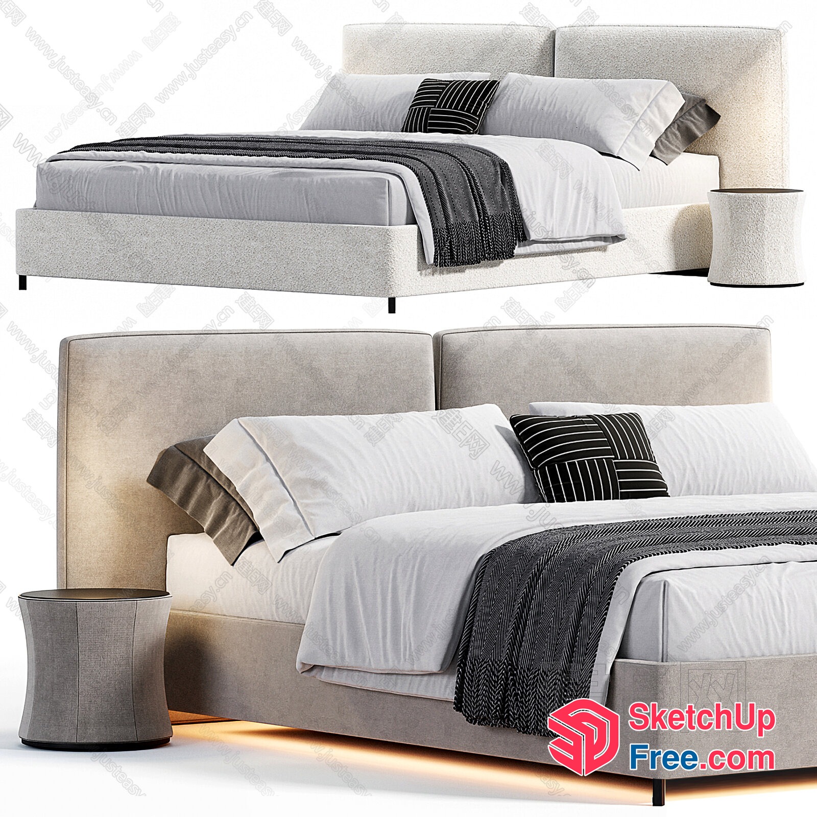 Elegant Modern Bed With Pillows And Blanket 3D SketchUp File