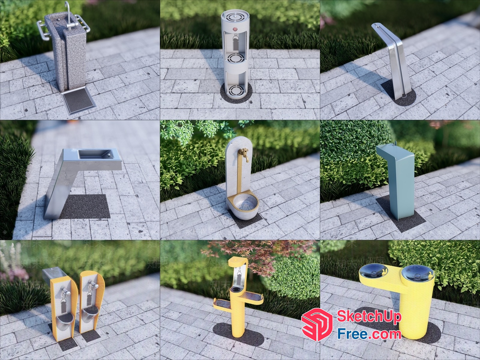 Modern Outdoor Water Fountains 3D SketchUp File