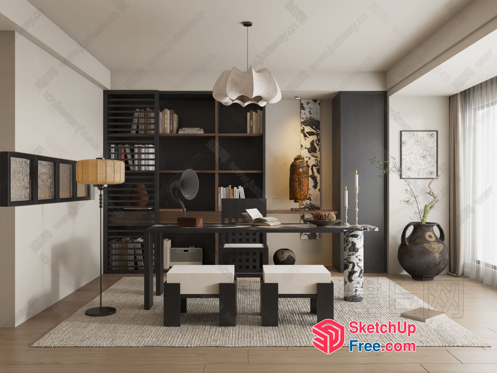 Elegant Minimalist Japanese-Style Living Room 3D SketchUp File