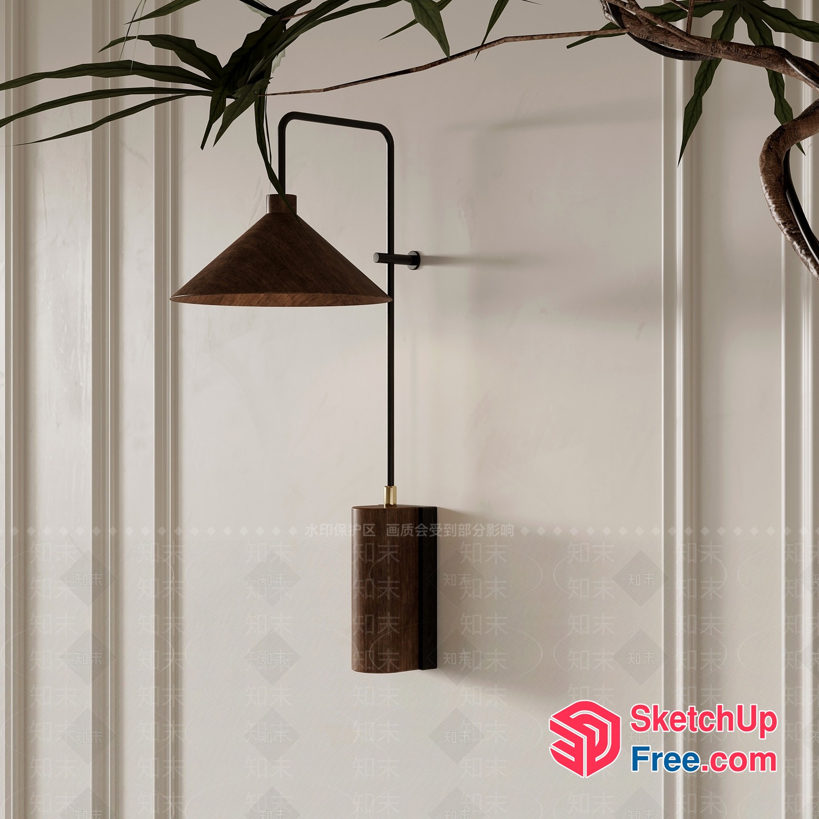 Elegant Wall Lamp With Wooden Shade 3D SketchUp File