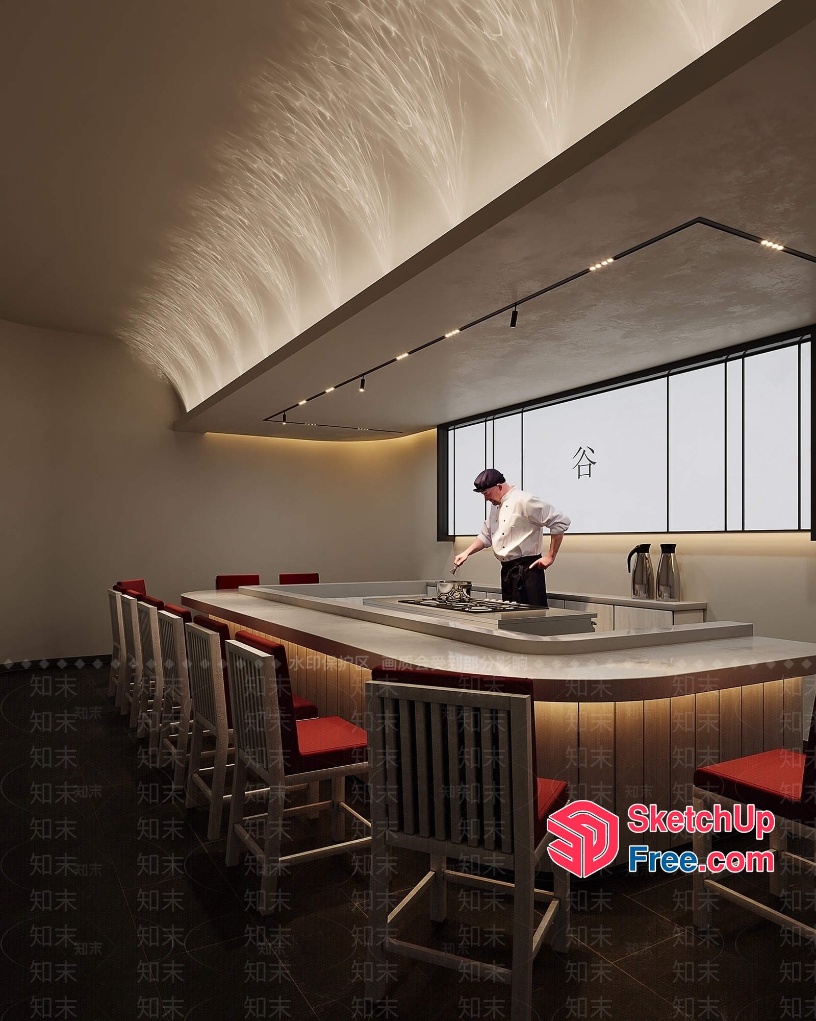 Modern Japanese-Inspired Restaurant Interior Design 3D SketchUp File