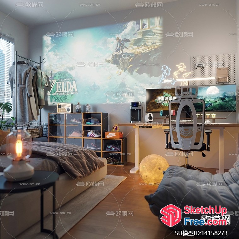 Cozy Bedroom With A Touch Of Gaming Style 3D SketchUp File