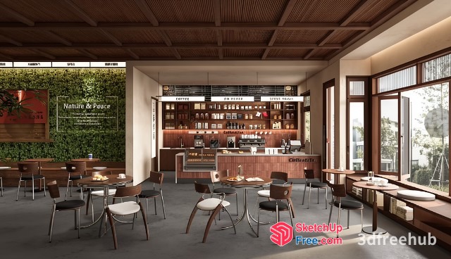 Modern Coffee Shop Interior With Natural And Peaceful Ambiance 3D SketchUp File
