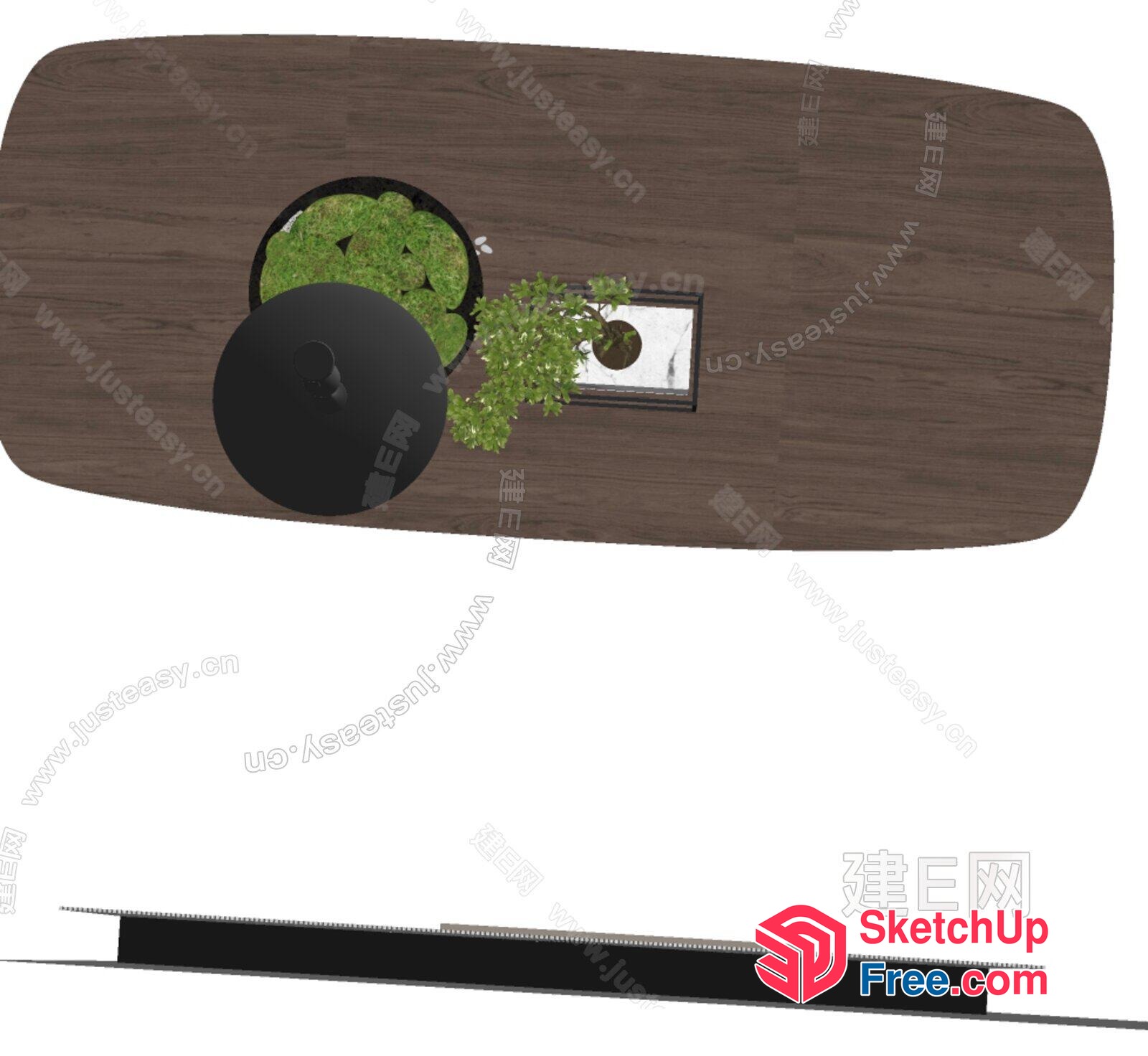 Top-Down View Of A Room With A Table And Potted Plant 3D SketchUp File