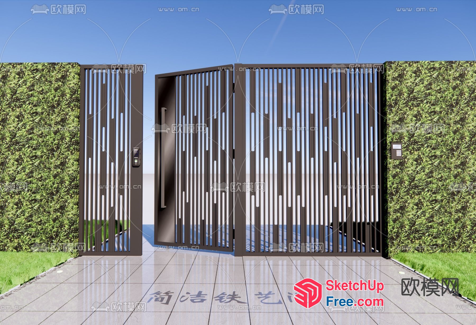 Exterior Entrance With Modern Design And Greenery 3D SketchUp File