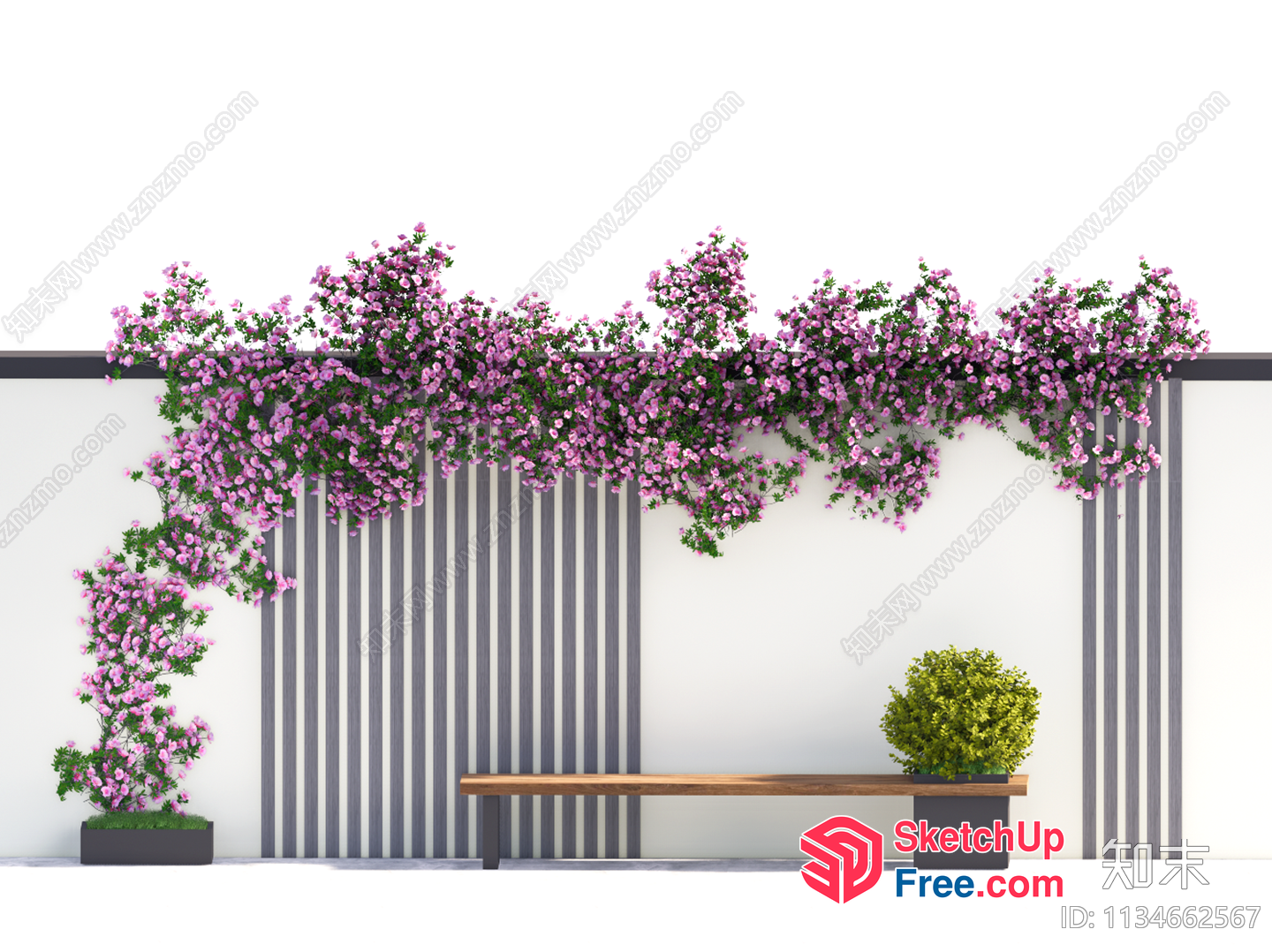 Elegant Bench Amidst Lush Greenery And Vibrant Flowers 3D SketchUp File