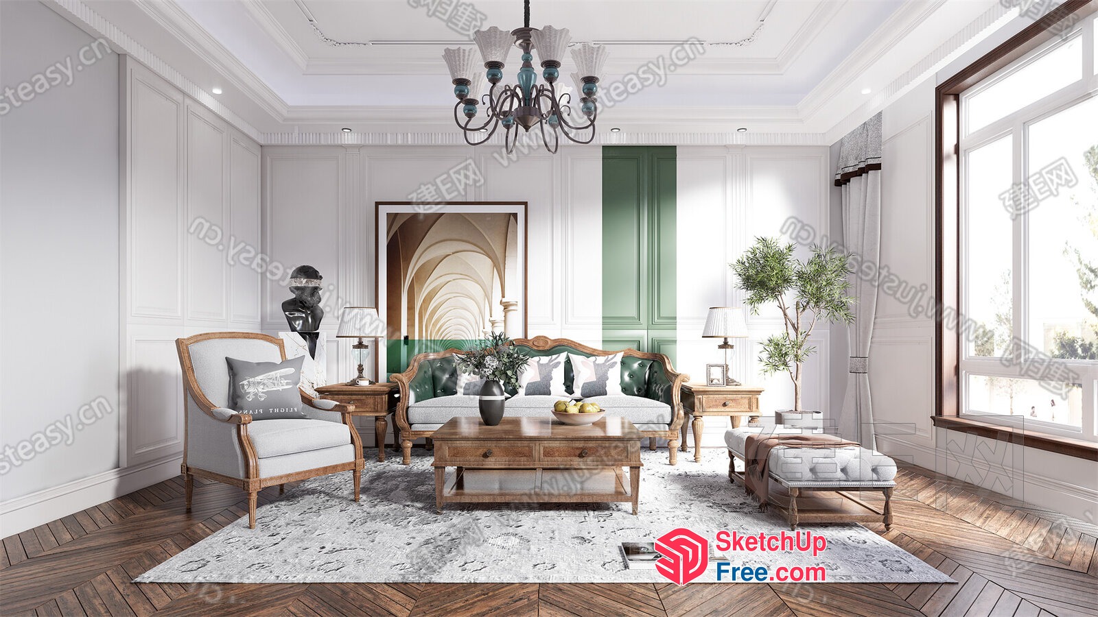 Elegant European-Style Living Room Interior 3D SketchUp File