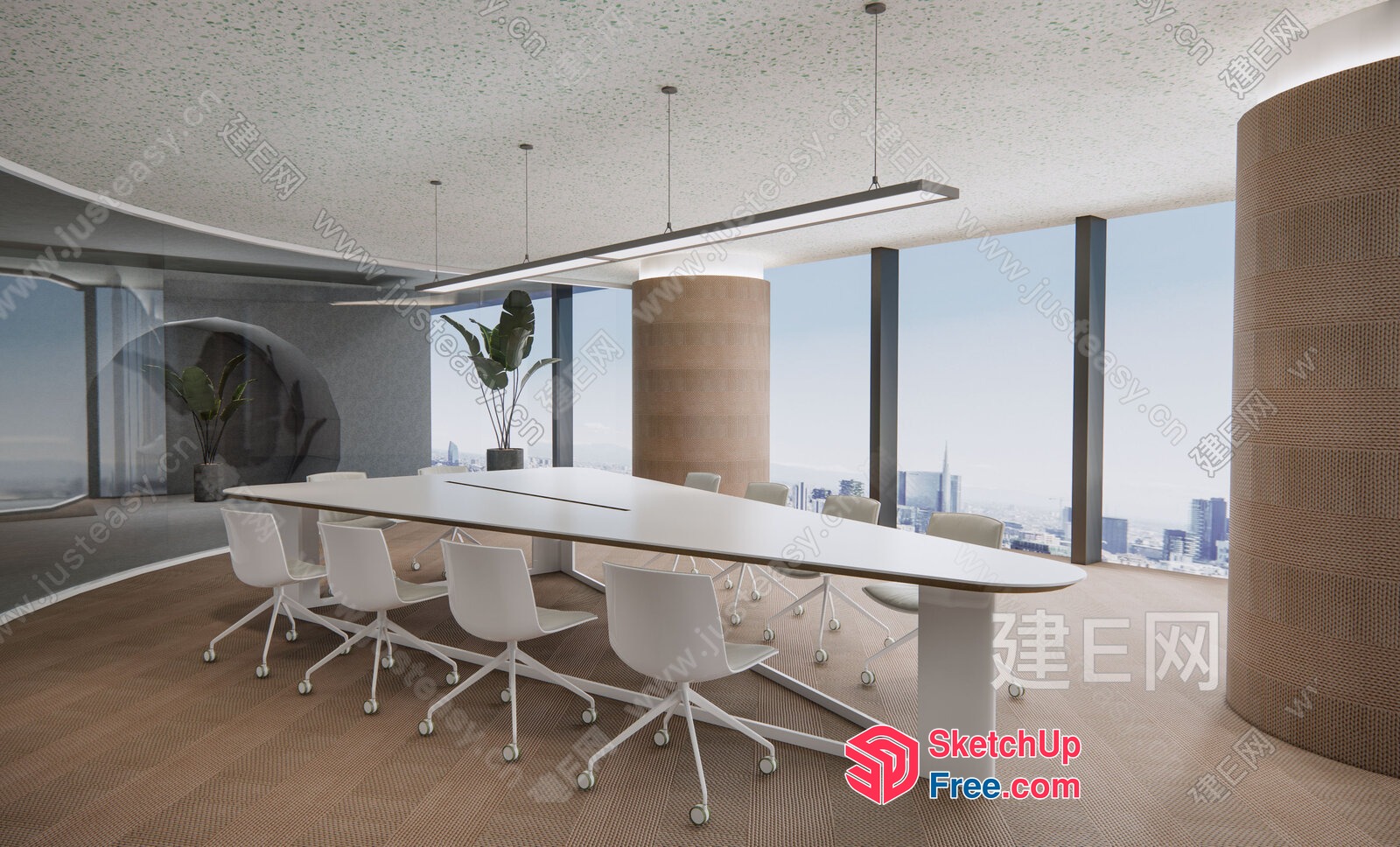 Office Building Interior With City View 3D SketchUp File