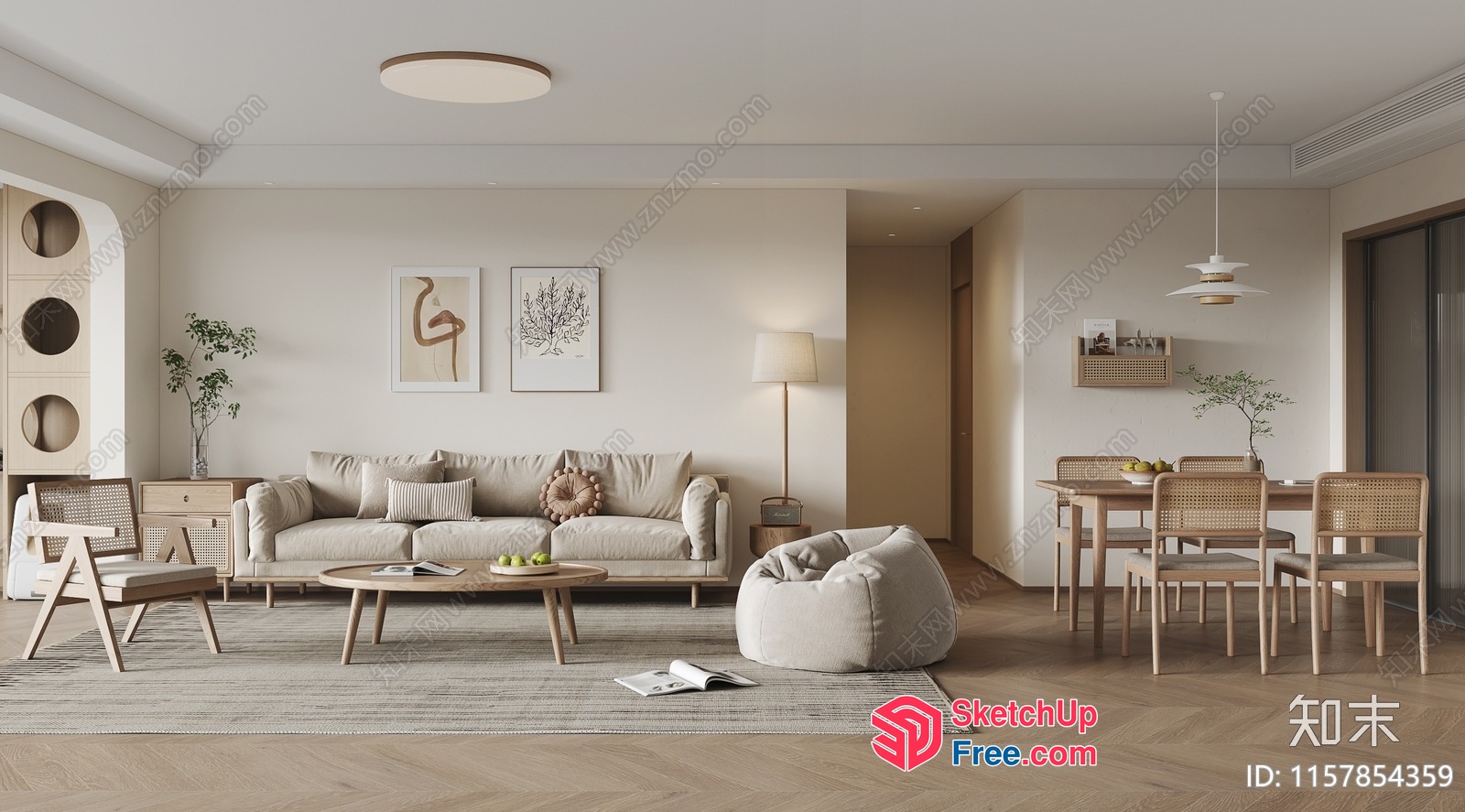 Modern Minimalist Living Room With Neutral Color Scheme 3D SketchUp File