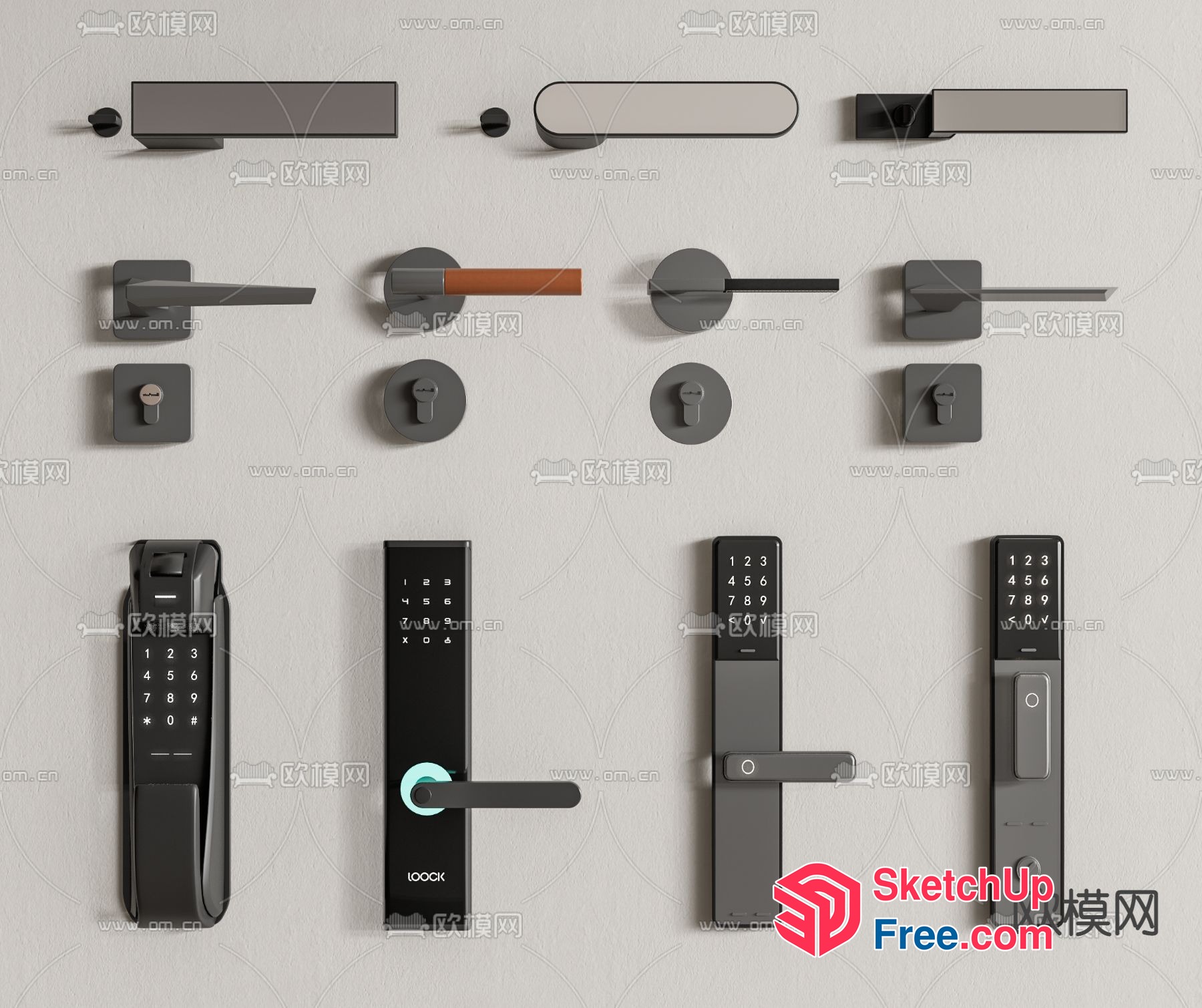 Modern Grey Door Hardware Collection 3D SketchUp File