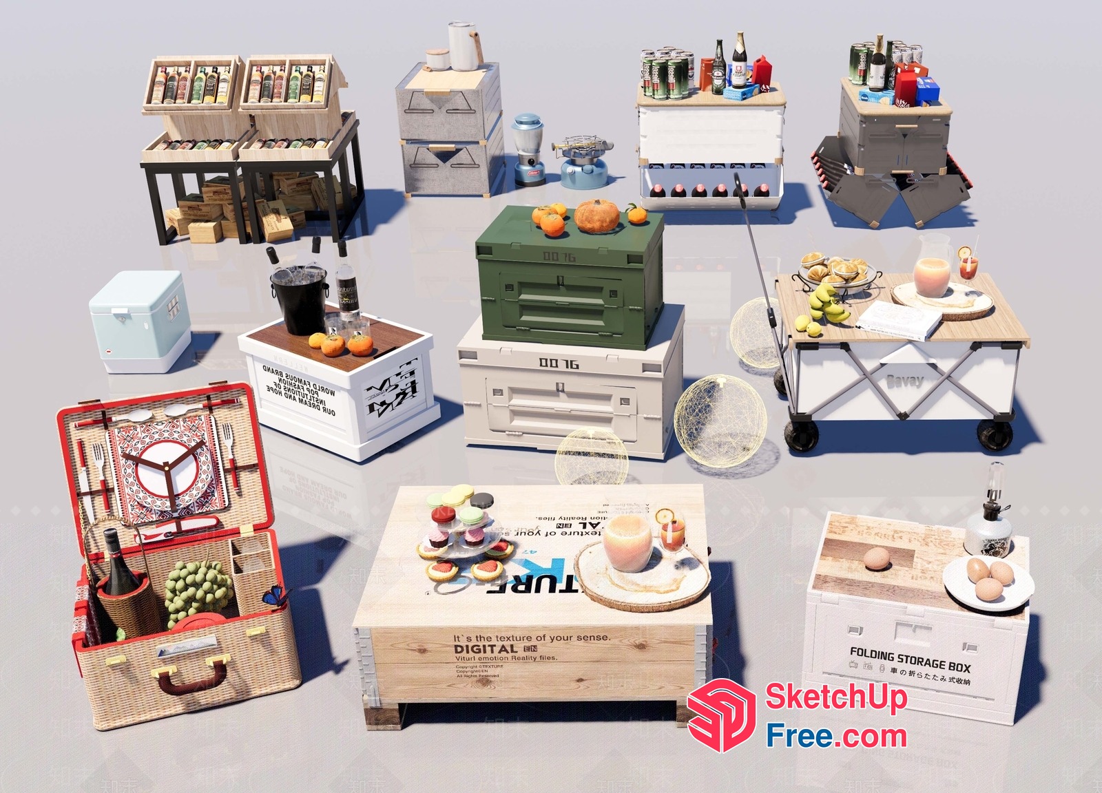 Food And Drinks Displayed On Various Objects 3D SketchUp File